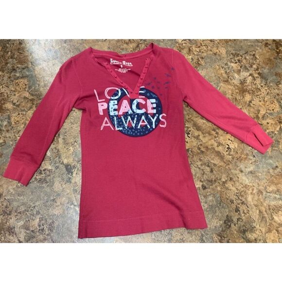 LUCKY BRAND TATTOO peace love PRINT THERMAL WAFFLE WEAVE BOHO SHIRT TOP sz S - Picture 2 of 5